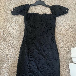 Small black lace shoulder dress from Lulus. Worn once.